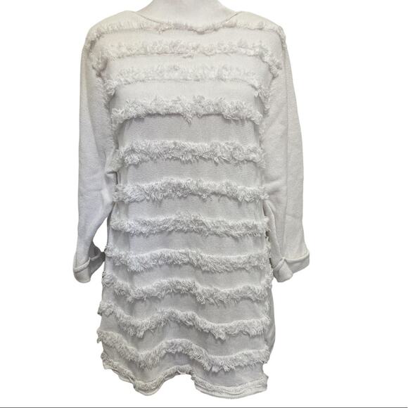 NIC+ZOE Sea Level Sweater White Fray Stripes Knit Cotton Tunic size XXL - Picture 1 of 9